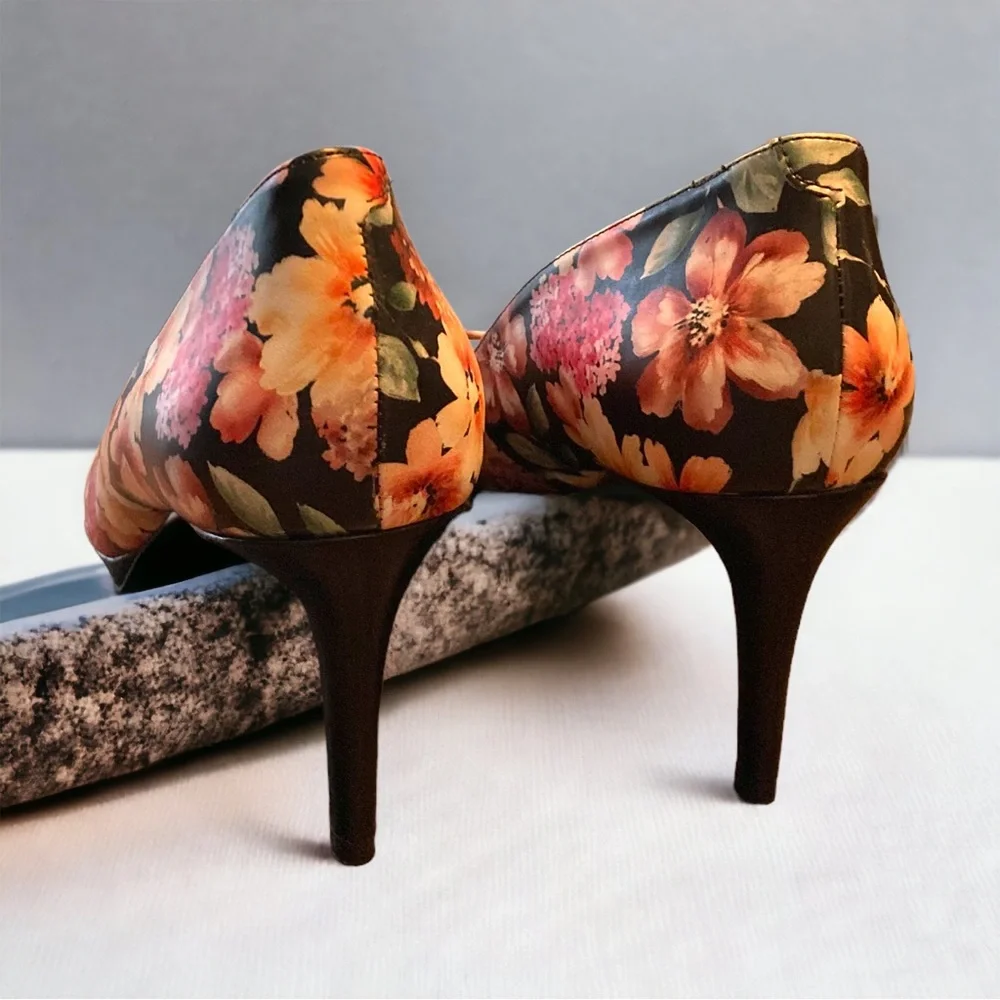 Nine West black floral peep toe heels size 7 - Picture 4 of 6